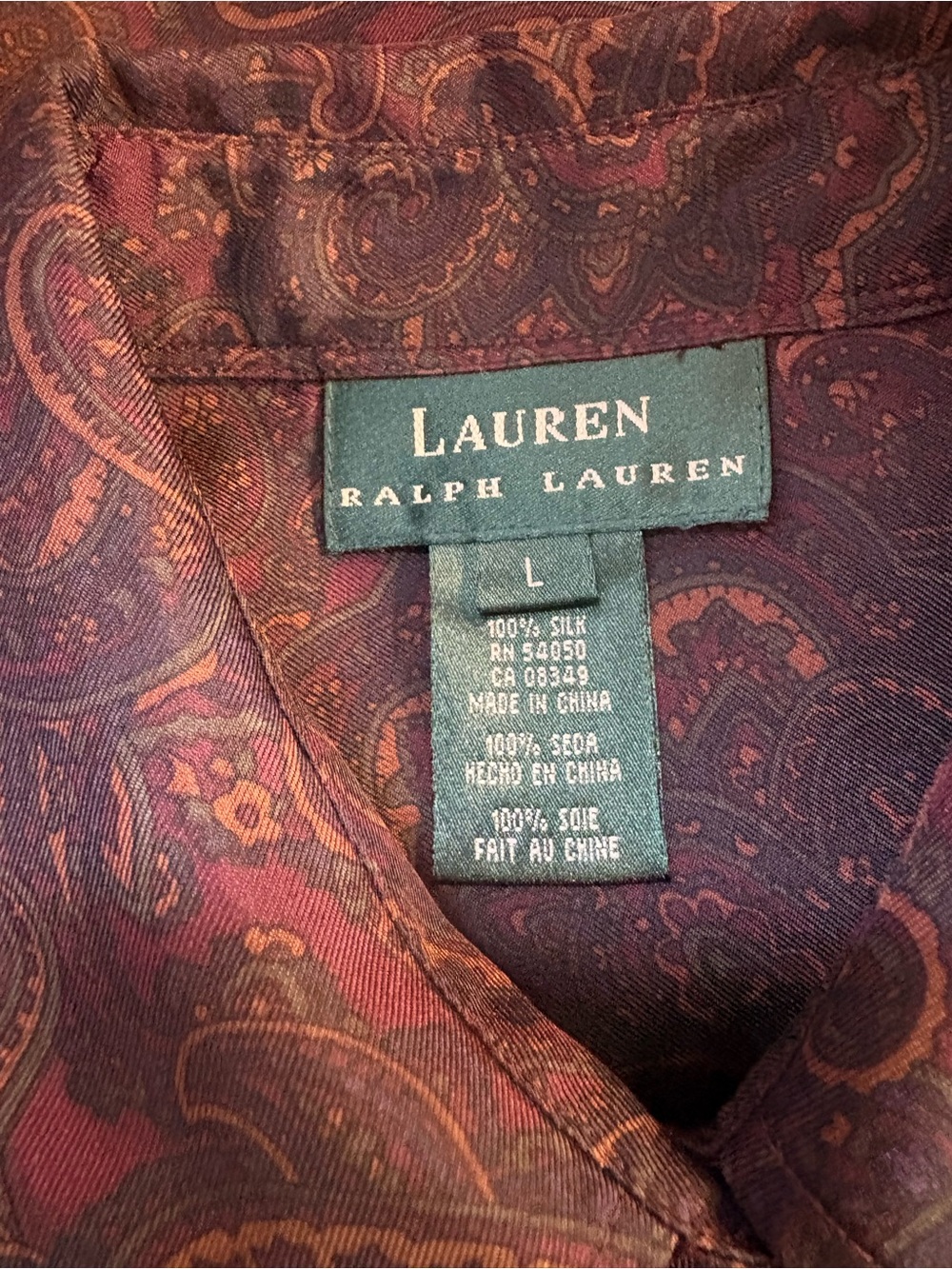 Ralph Lauren 100% Silk Paisley Ruffle Button-Up Blouse Size L - Picture 9 of 10